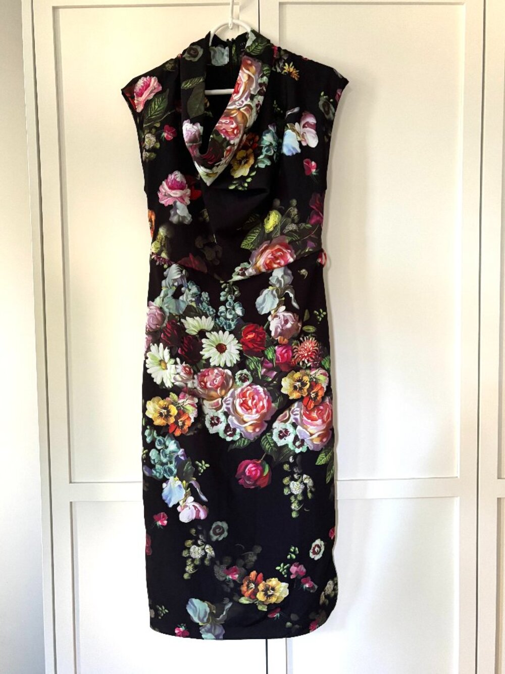 Ted Baker floral cowl neck midi sleevless cocktail dress (size 2)
